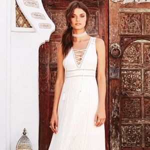 LULUS Make You Miss Me White Lace Maxi Dress